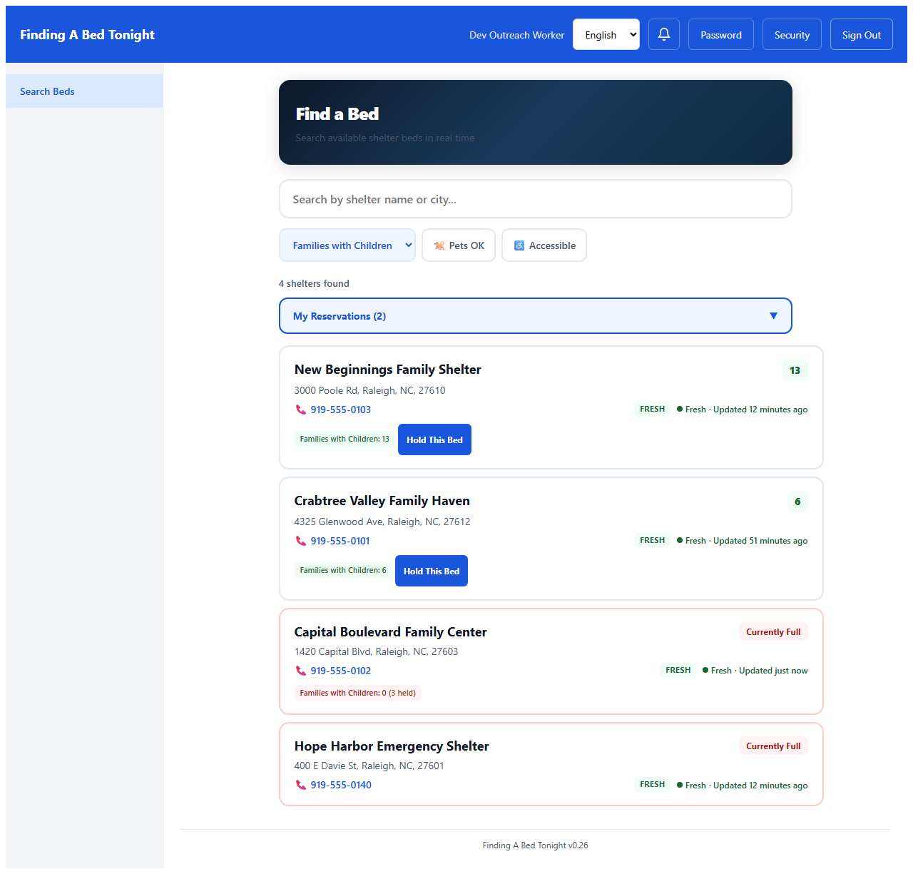 Bed search page with family filter selected