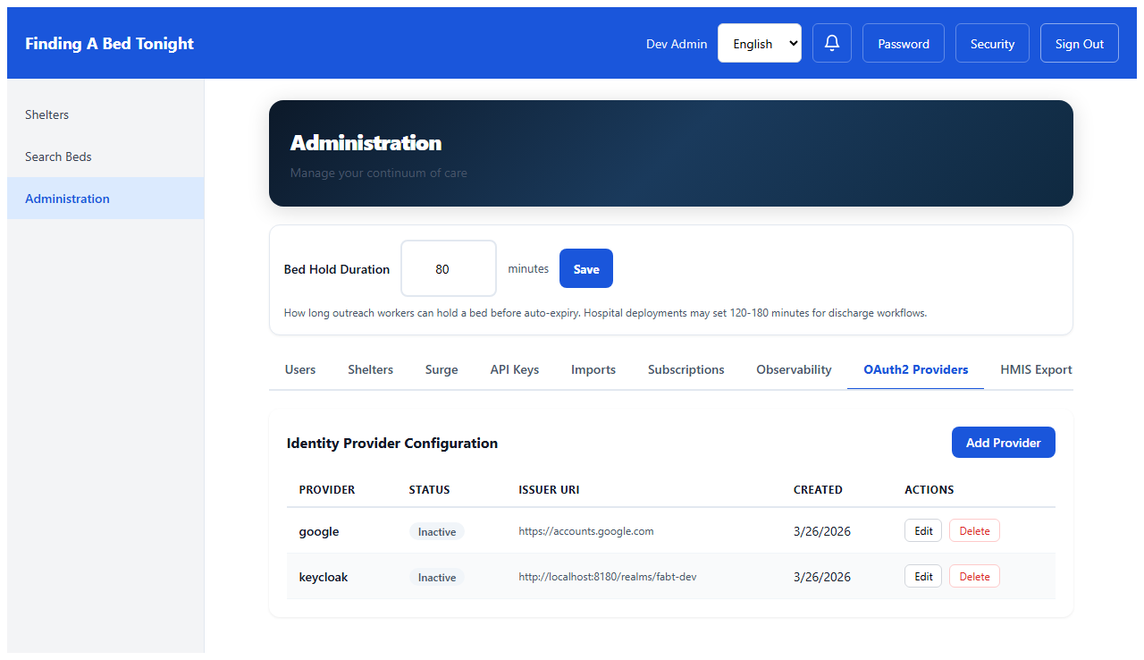 OAuth2 provider management