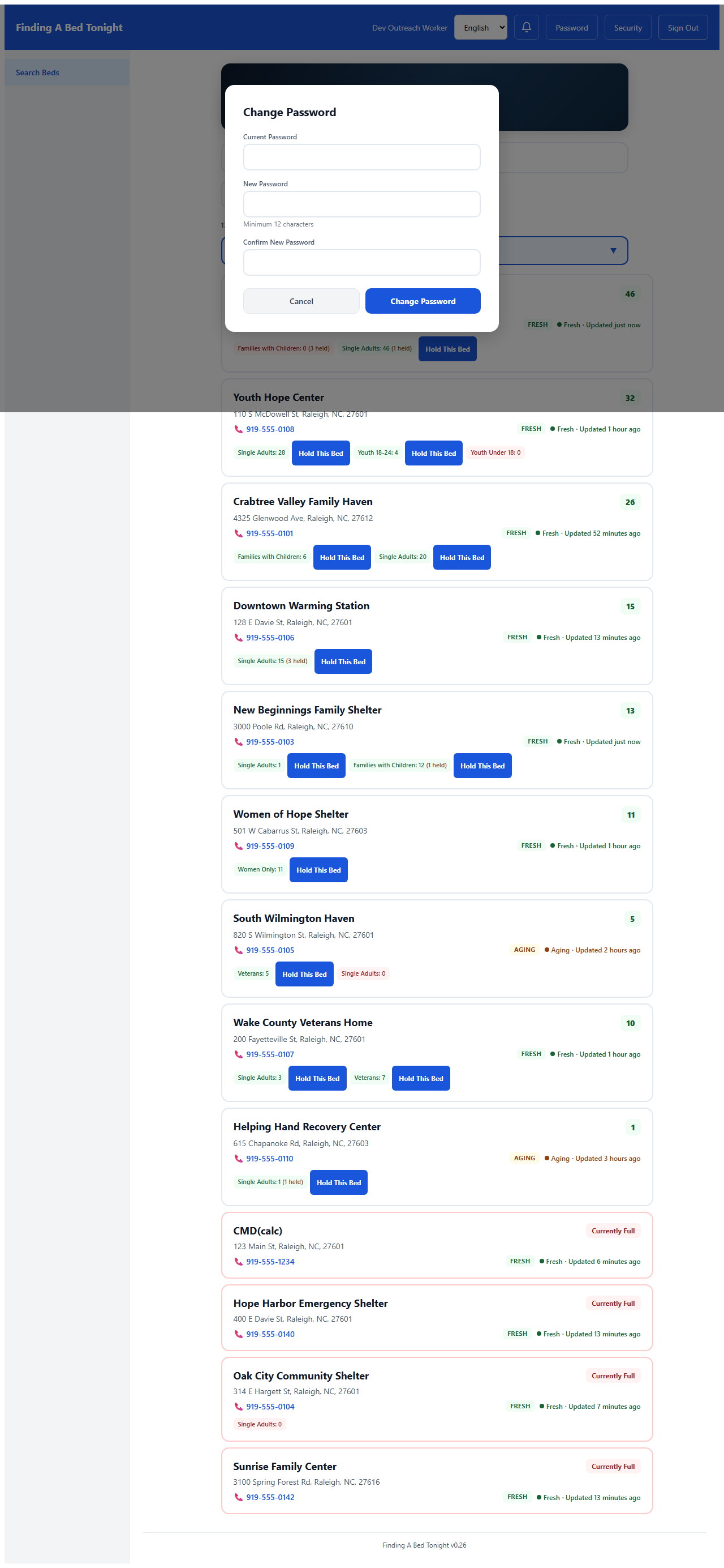 Change password modal