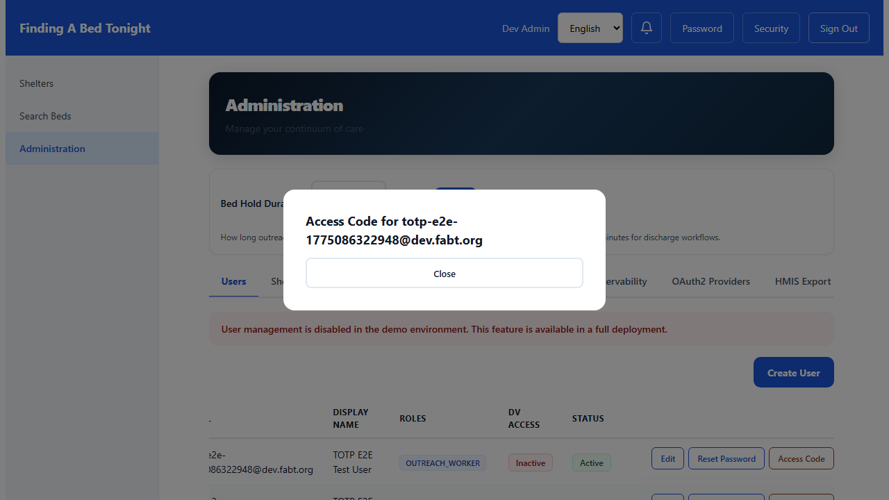 Admin generates one-time access code for locked-out user