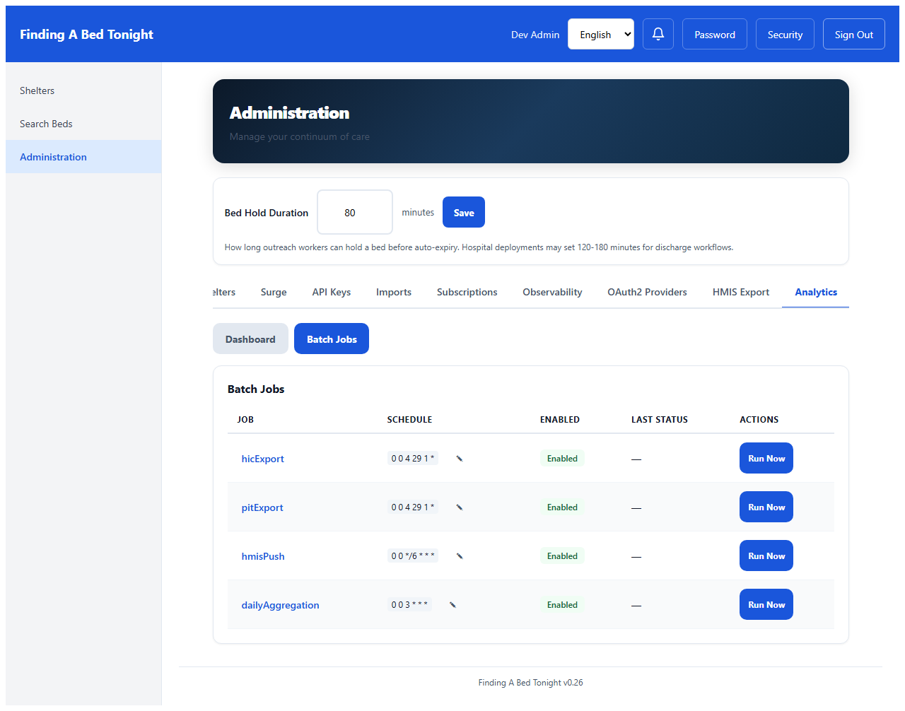 Batch jobs management panel