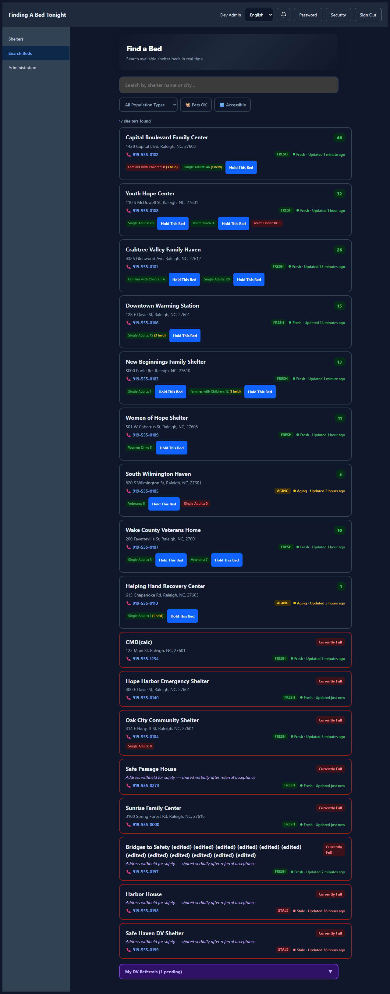 Search page in dark mode